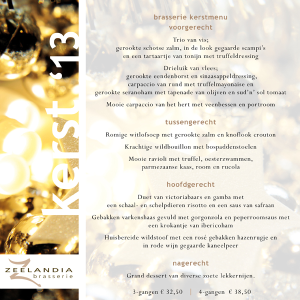 Brasserie kerstmenu restaurant Zeelandia